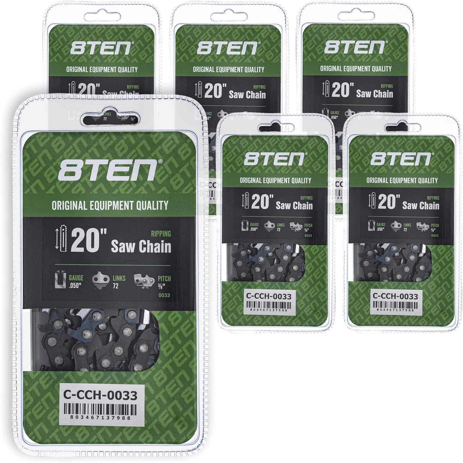 8TEN Ripping Chainsaw Chain 20 Inch .050 3/8 72DL for Husqvarna 455 Rancher 372XP Stihl MS 270 Poulan PP5020AV (6 Pack)