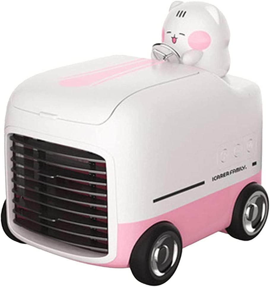 Cartoons USB Portable Air Conditioner Fan Evaporative Cooler Fan,with Night Light Space Cooler Fan Quiet Desk Fan-pink