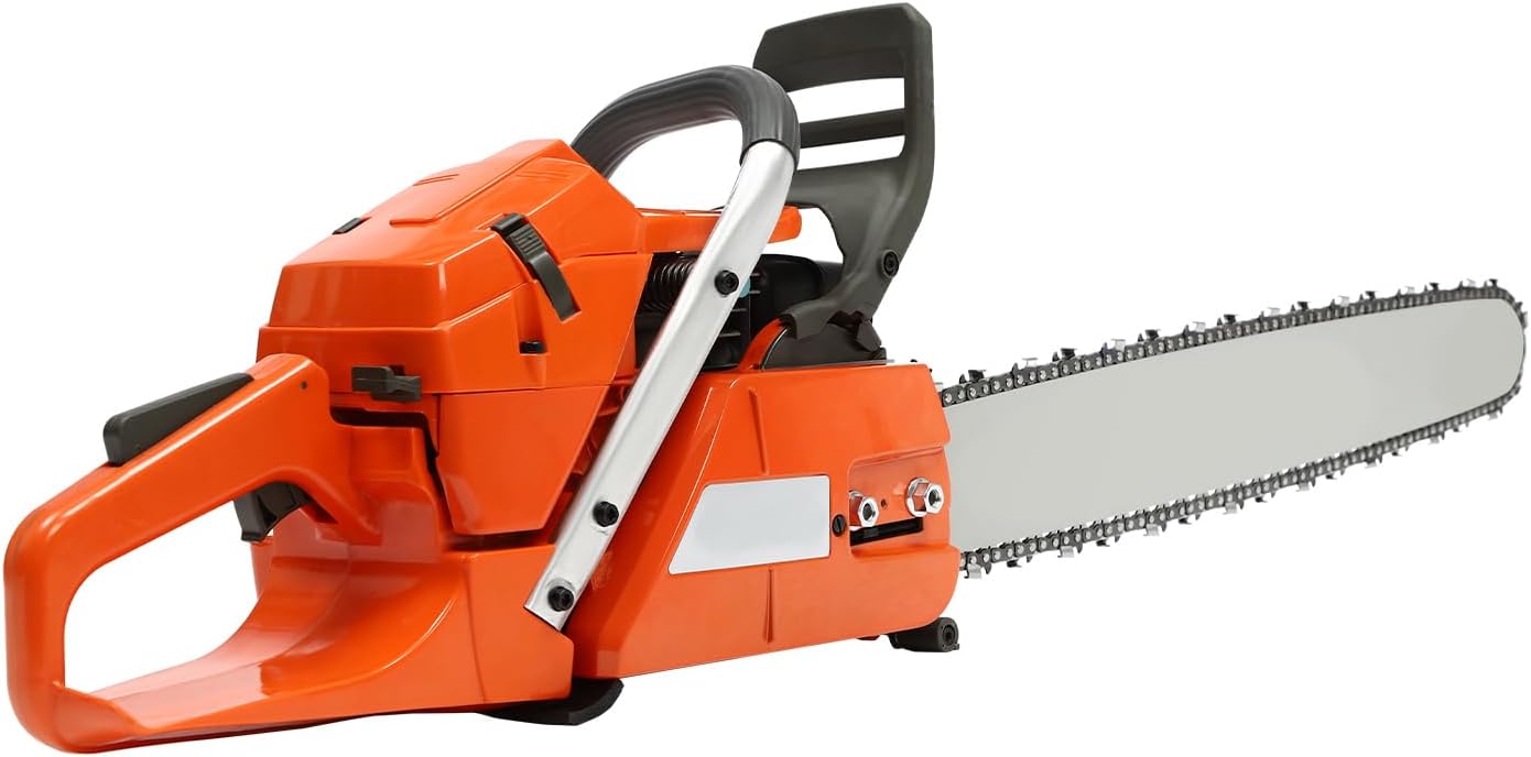 Gasoline Chainsaw, 65CC 2-Stroke 3.4Kw 24 Inch Gas Powered Chainsaw Handheld Gasoline Chainsaws Single Cylinder Air-cooled Cordless Petrol Chain Saws for Wood Cutting Tree Stump Trimming