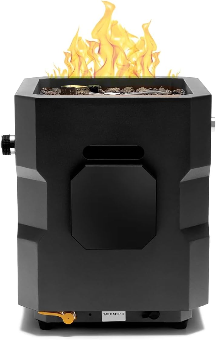 Ukiah TK-1044-T2BLK Portable Fire Pit, 15-1/4 in OAW, 15-1/4 in OAD, 16 in OAH, Propane, Piezo Ignition, Steel