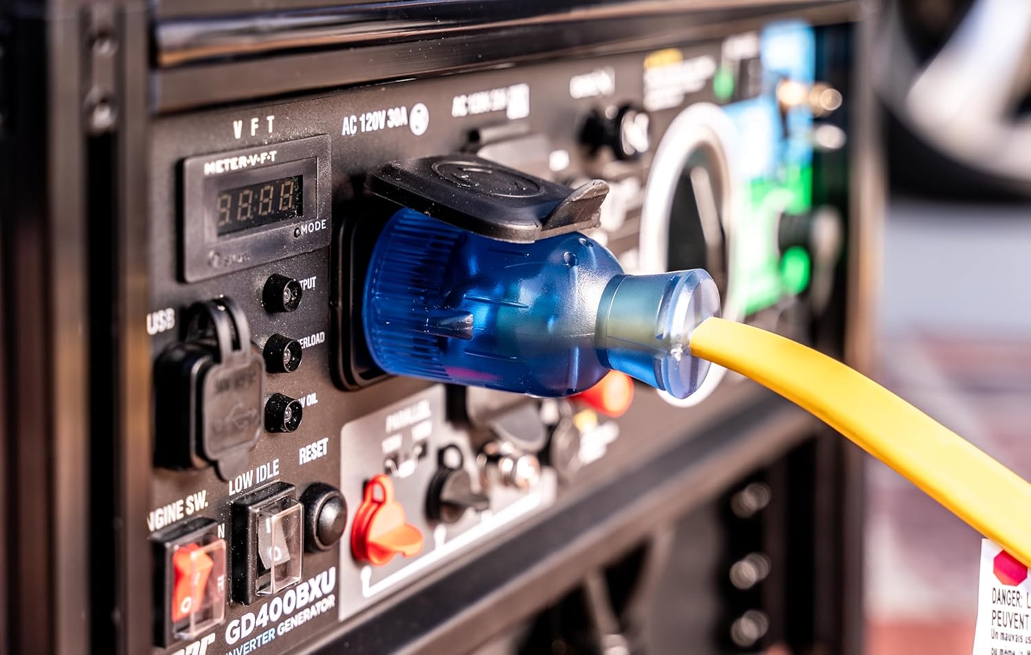 Pulsar 30AMP 125V Twist Lock Generator Flat Extension Cord (25 Feet) Three 15AMP Household 125V outlets, LED Indicator, Weather Resistant, 10 Gauge Wire, Portable Generators for Home use