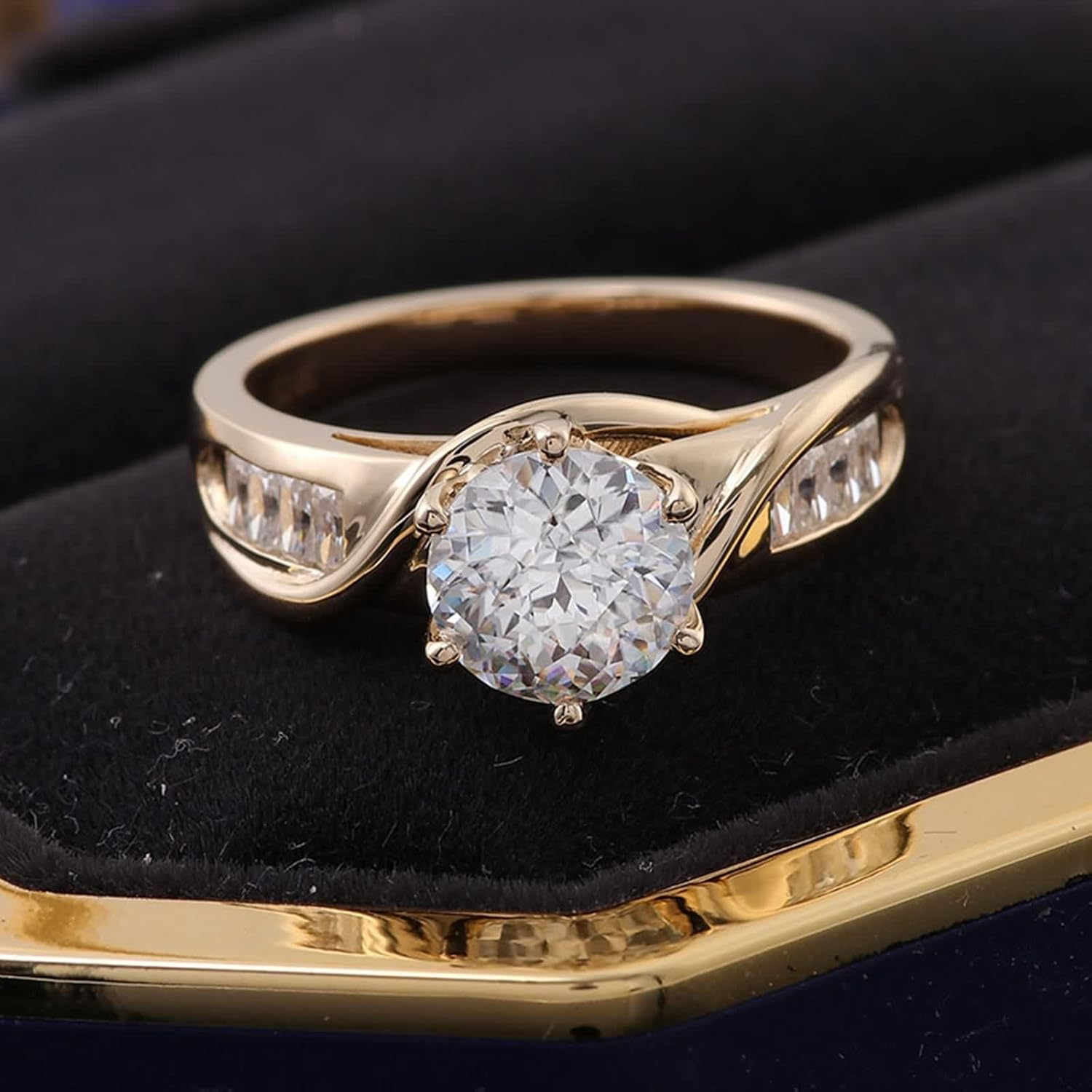 Moissanite Wedding Bands, Women's Ring Round White Gold Jewelry 9/14/18K Gold for Mother