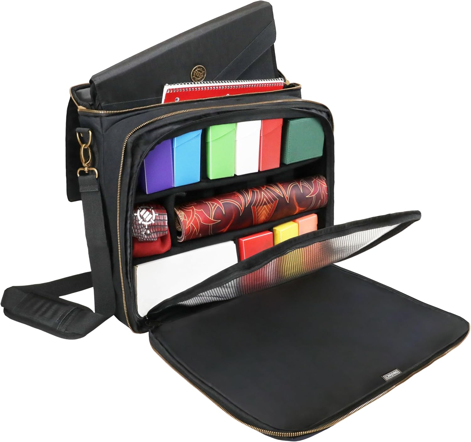 ENHANCE MTG Bag Compatible with Deck Box, Top Loader Binder, MTG Commander Deck & more TCG Trading Card Accessories - Trading Card Travel Bag with Card Defender Screen, Customizable Interior (Black)