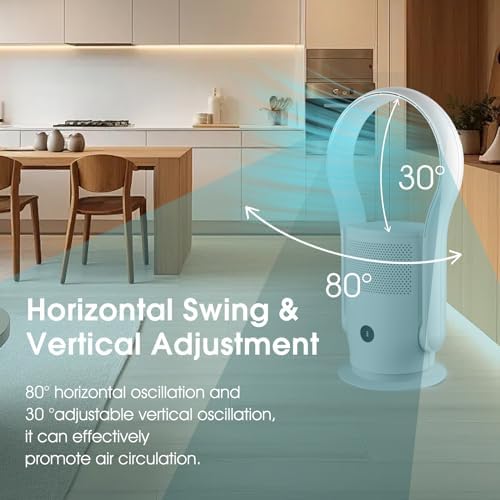 Bladeless Tower Fan with HEPA Filter, 80° Oscillating Bladeless Fan with Remote Control,9 Speeds, 8H Timer, Floor Fan for Home Bedroom, Office, White
