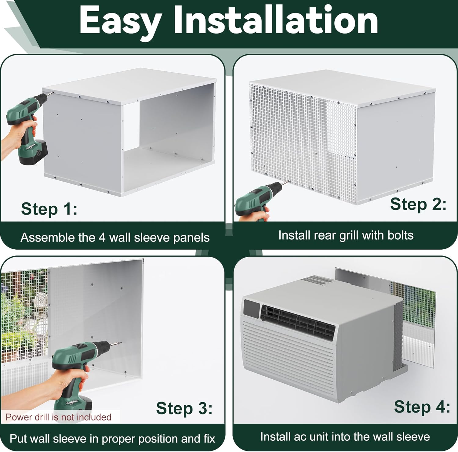 Flehomo Through The Wall Air Conditioner Sleeve, Universal Wall Sleeve Fits Most 26 Inch Through The Wall Air Conditioners, TTW AC Wall Sleeve with Ventilation Mesh Screen