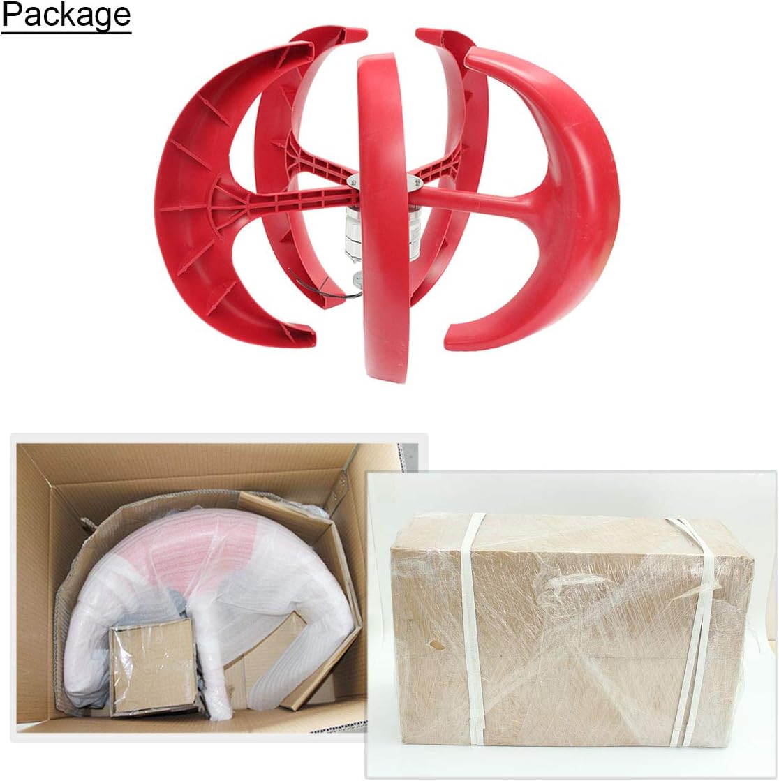 2000W 12/24V Lantern Blade Wind Turbines Generator Vertical Kit with Charge Controller Home Use Power Supply Generator,Red,24v