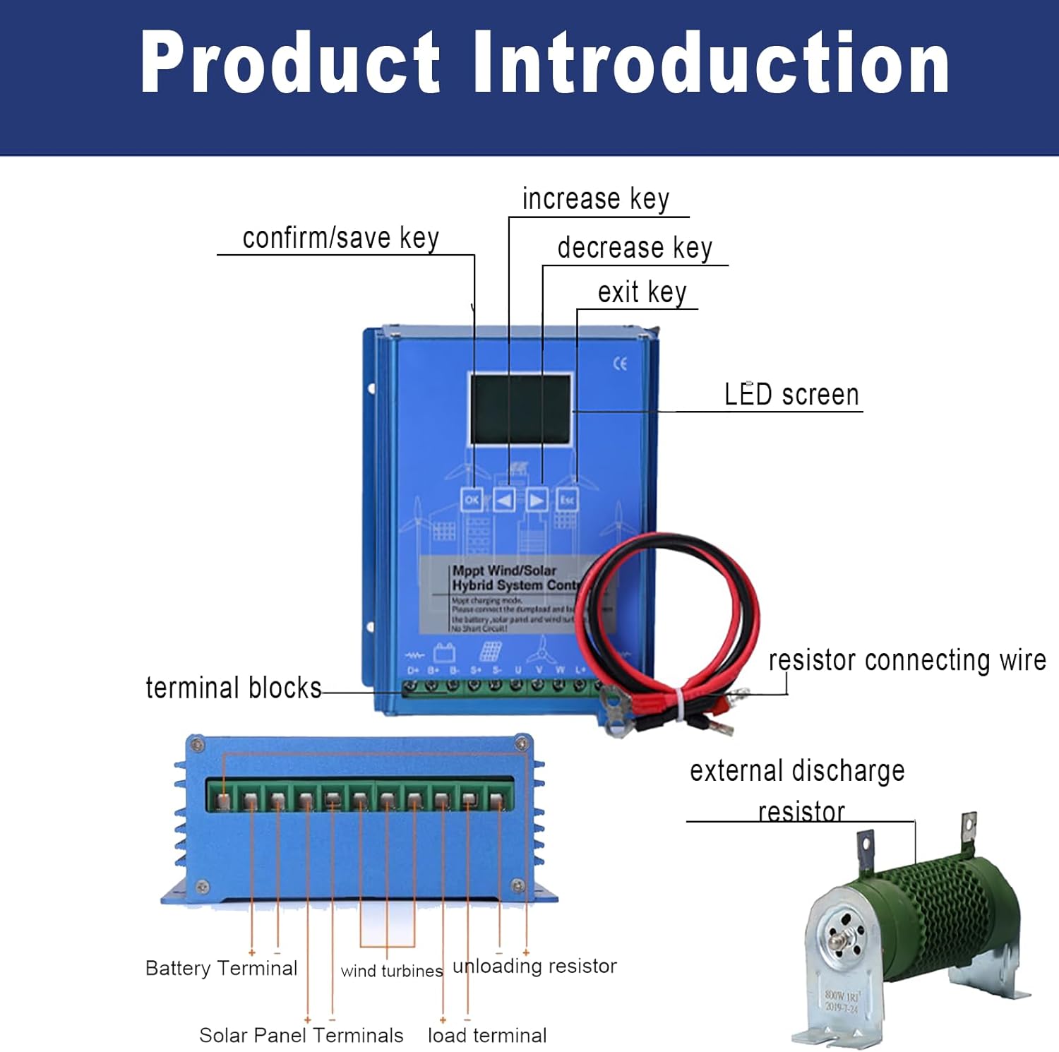 Wind Solar Hybrid System MPPT Charge Controller with Dump Load Wind Turbine Generator Solar Panel 12 24 48V Auto Universal for Off Grid Wind Solar Hybrid Systems Hybrid Charge Controller 12V-18000W