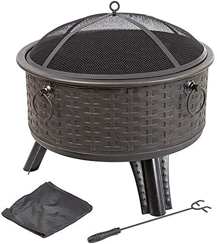 Garden Fire Pit Grill Bowl Grill Barbecue Rack Fire Pit,BBQ Grill Outdoor Fire Pit Round Steel Wood Burning with Spark Screen and Fire Poker for Backyard Patio Camping Deck