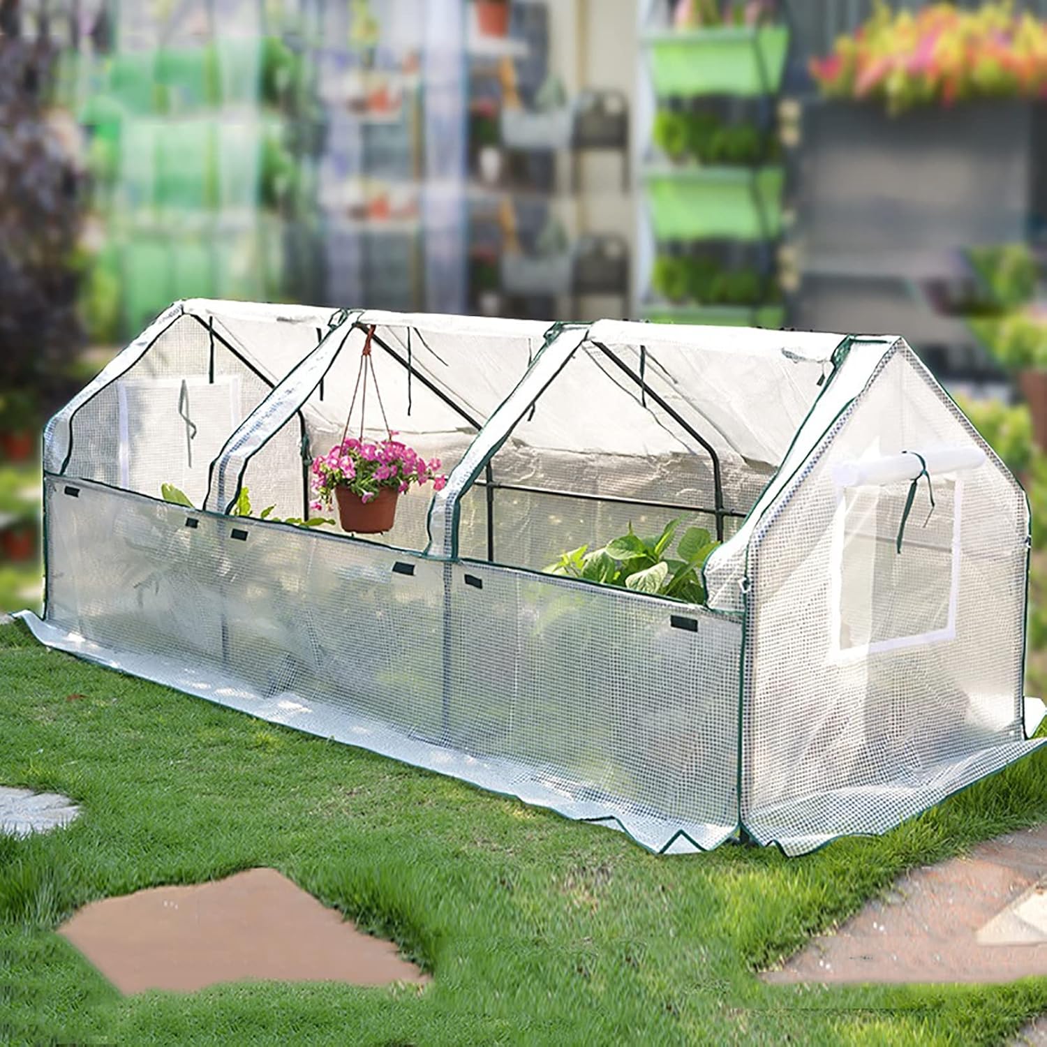 Mini Greenhouse Portable Greenhouse, Portable Greenhouse With Doors And Slanted Top, For Raised Garden Bed, Indoor And Outdoor Gardens/Patios/Backyards,green Houses For Outside Winter ( Color : D )