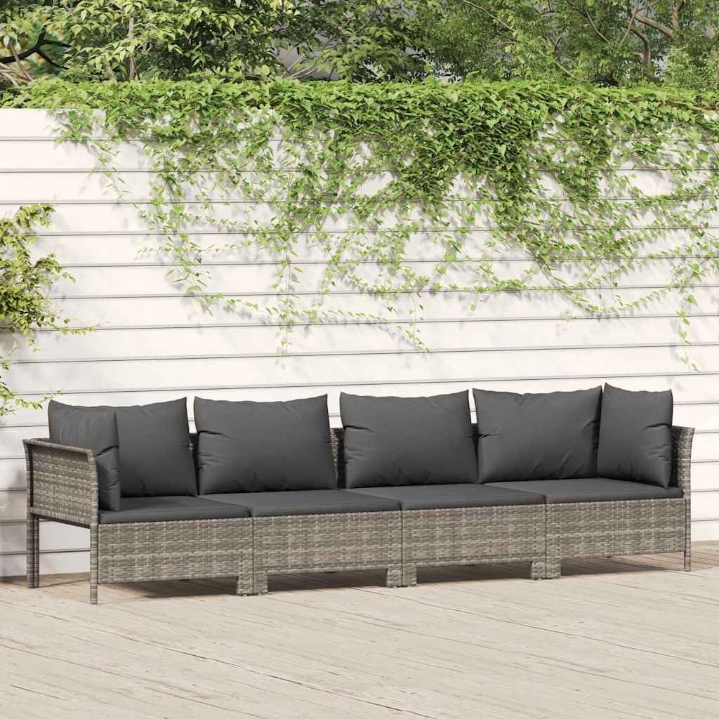 4-Piece Grey Garden Lounge Set, Synthetic Poly Rattan Outdoor Patio Furniture, Powder-Coated Steel Frame, Weather Resistant Balcony Seating, 24.8x99.2x21.9 Inches