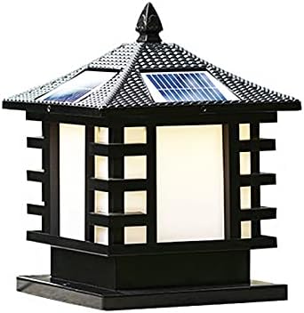 CraftThink LED Solar Post Light Outdoor, Metal Solar Post Lantern Vintage Style LED Exterior Lighting Fixture in Black for Garden Yard Post Pole Pillar Mount Landscape, Typ D, Size: Small