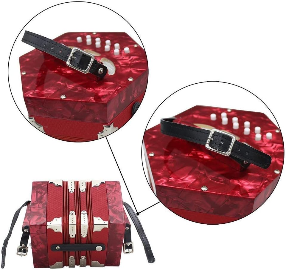 Button Anglo Concertina Concertina Accordion 20 Key Anglo-Style Concerto Portable Hexagon Accordion Adult Child Junior Professional Playing Musical Instrument Festival Birthday Gift