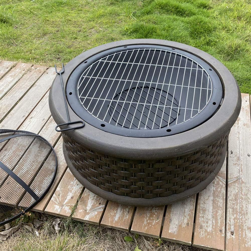 Geo Fire Pit Bowl, Fire Pit with BBQ Grill Shelf with Fashionable and Artistic Magnesium Oxide Base for Outdoor Garden Barbecue Excursion Camping,Brass