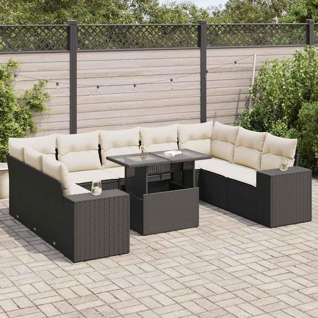 Garden Sofa Set Black PE Rattan, 10 Piece Patio Furniture Set, Adjustable Armrests, Outdoor Table and Chairs for Balcony, Terrace