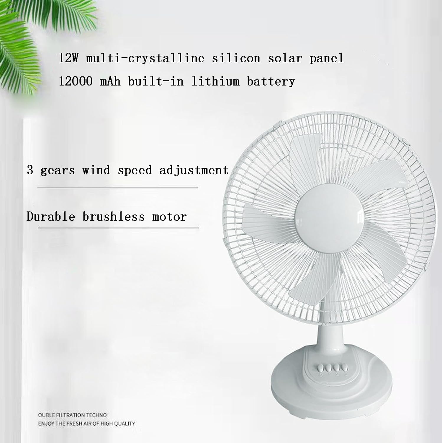 12/16 Inch 15W W/6W Solar Panel 12v AC/DC Solar Fan with Panel and Battery,Portable 3 Gears Wind Speed Solar Fan,3/5 Blades (16 inches (Five Blades))