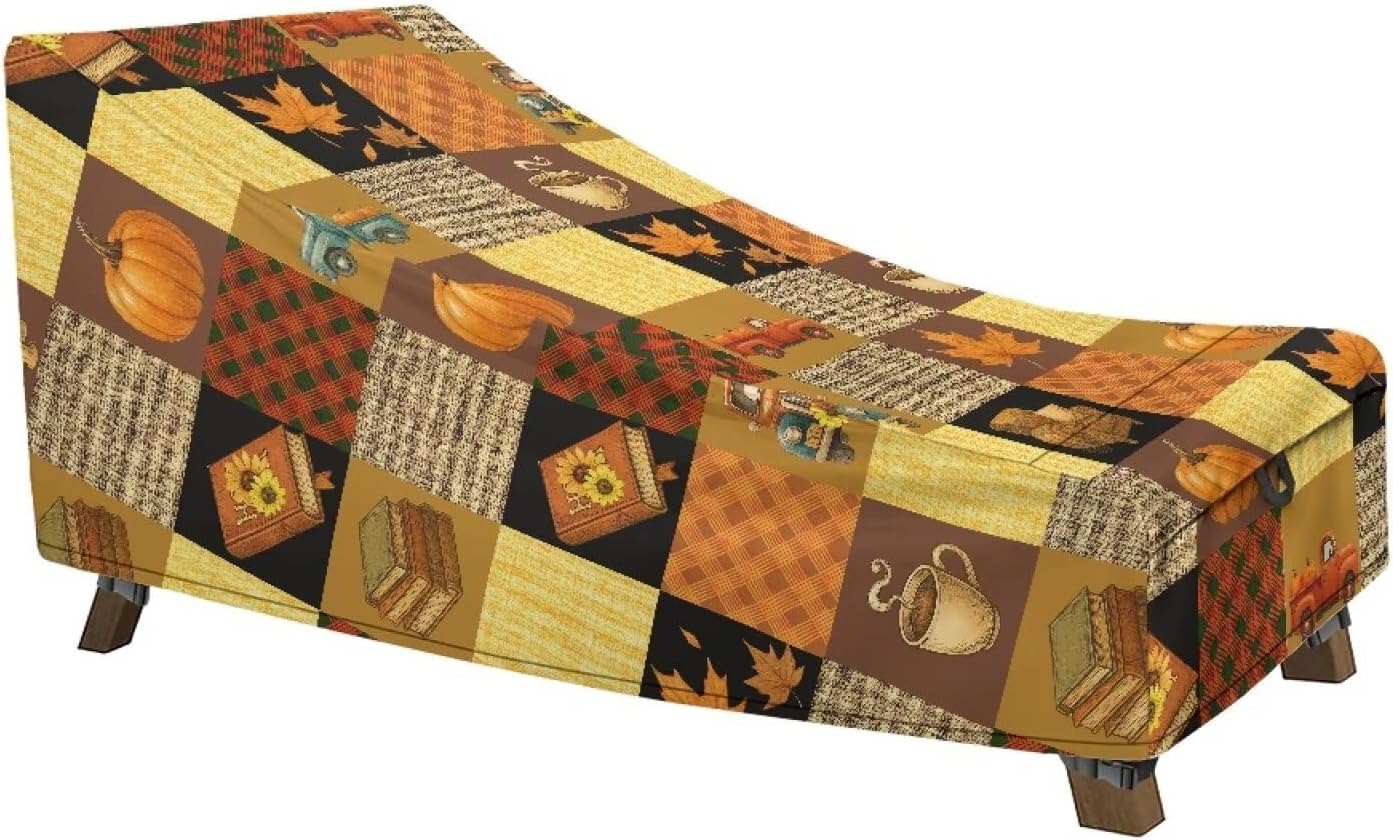 Pumpkin Maple Leaves Waterproof Patio Chaise Lounge Cover 2025 Durable Patio Furniture Covers for Outdoor Garden Beach 81.1