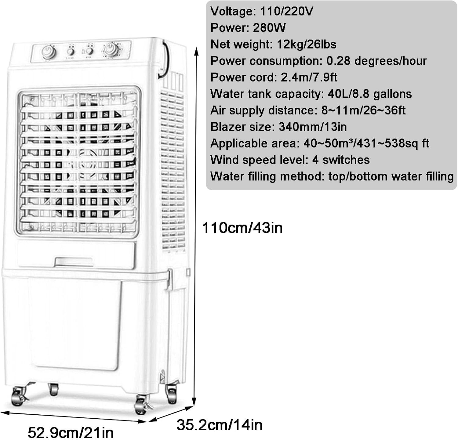 3 in 1 Evaporative Cooler, Swamp Cooler, Air Conditioner Portable with 8.8 Gal Split Water Tank, Knob Control, 3 Speed and 4 Ice Box(Orange)