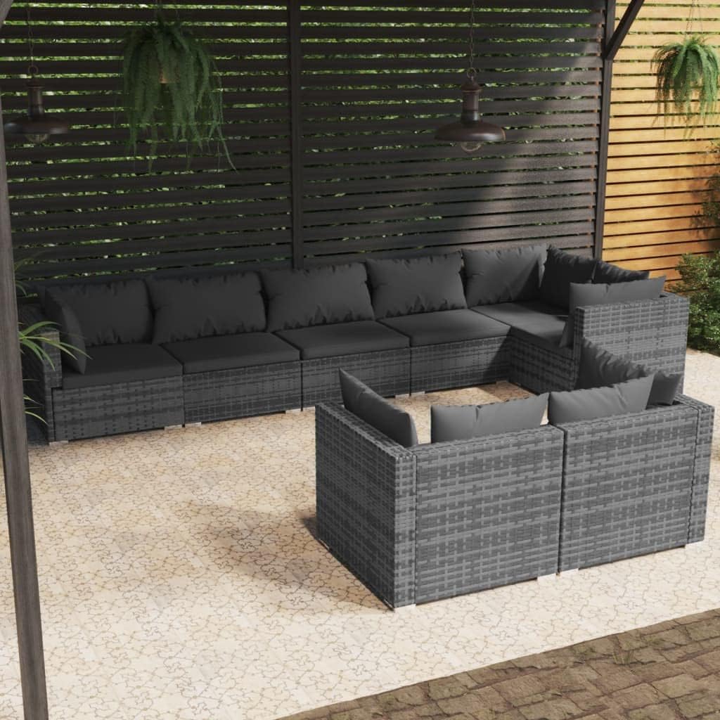 8 Piece Patio Lounge Set with Cushions Gray Poly Rattan,AllWeather Modular Poly Rattan Lounge Set for Cozy Outdoor Living Patio Furniture Sets, Outdoor Furniture Sets