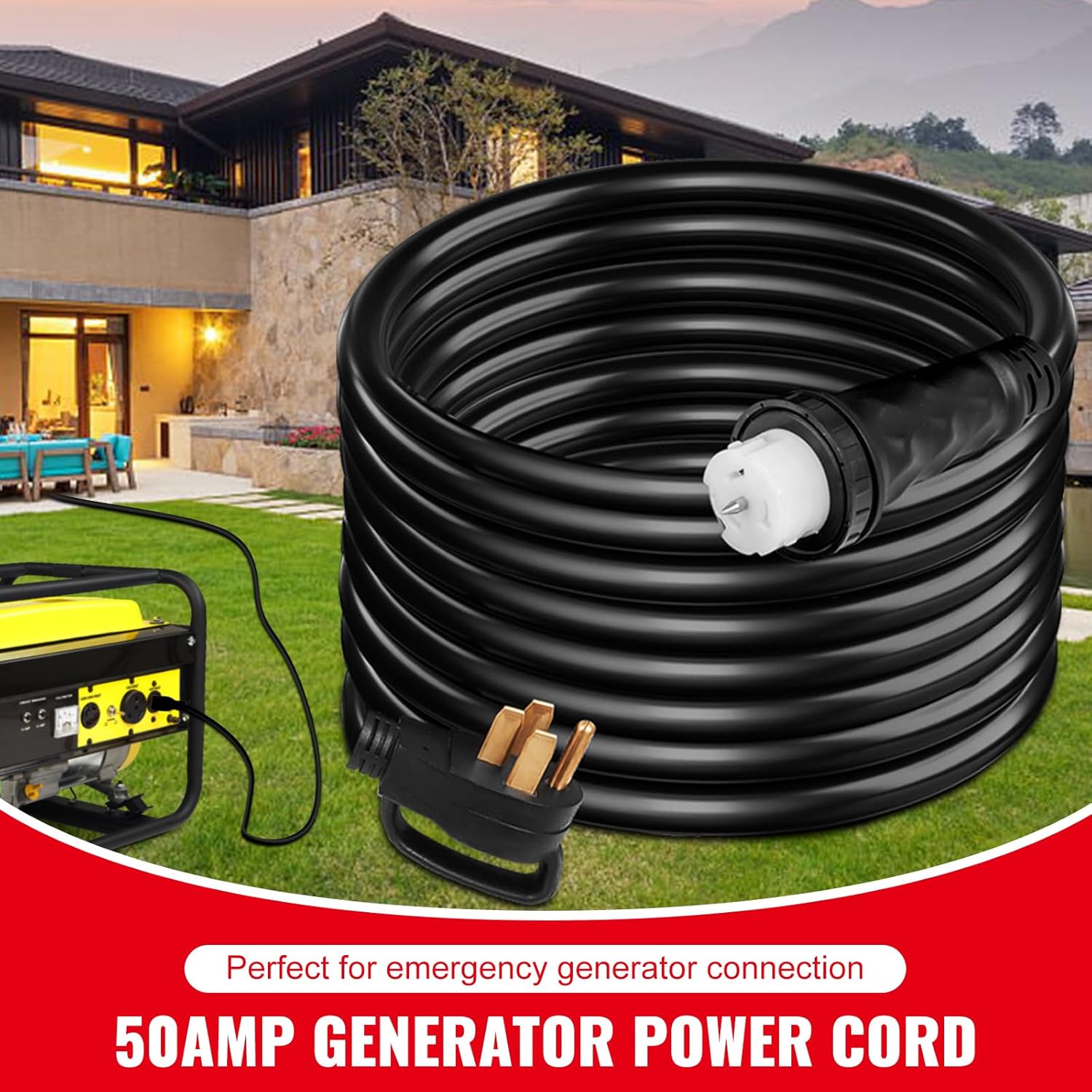 Happybuy 20FT Generator Power Cord 50A 125/250V Locking Connector, 14-50P to CS6364 for Outdoor, Emergency, RV Use