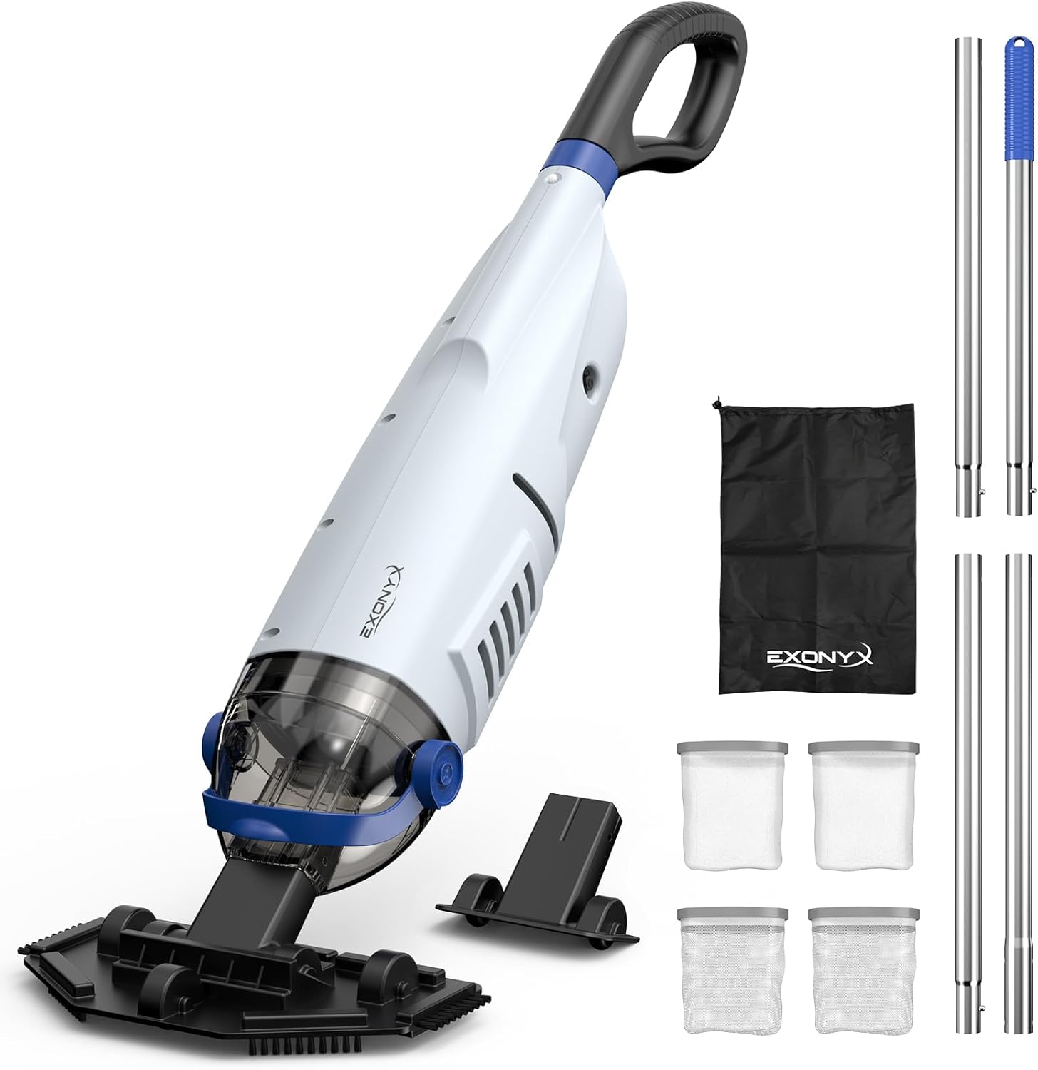 Rechargeable Pool Vacuum for Avove Ground Pools,1 H Runtime,18.5 Gal/Min Suction,Pool Cleaner with Fine and Standard Filters,IPX8,Ideal for Inground Pools,Spas,Hot Tub,Cleaning Sand,Debris