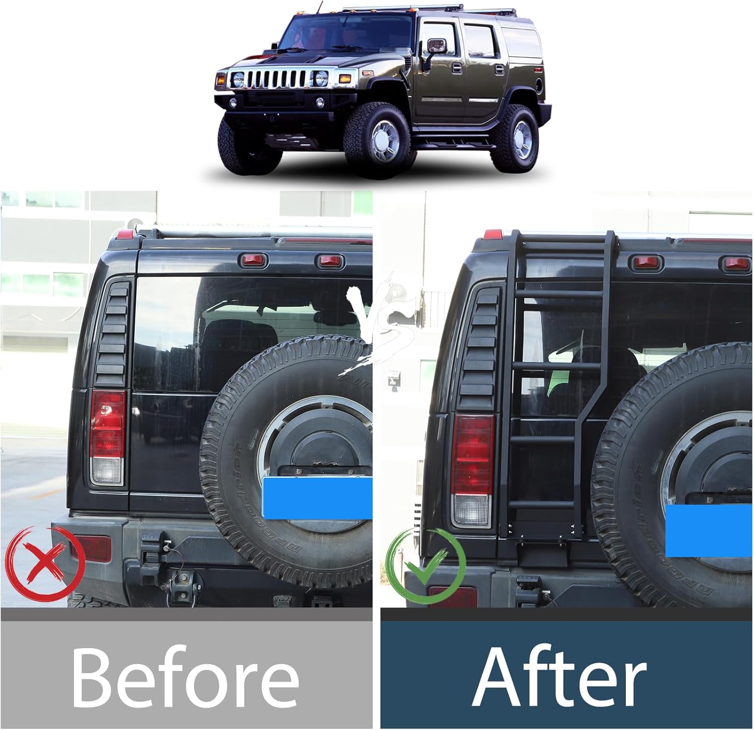 Lcojicep Aluminum Car Rear Tail Door Ladder Climbing Luggage Carriers Car Body Functional Decoration Accessories Compatible with Hummer H2 2003-2009 Rear Door Tailgate Ladder Kit