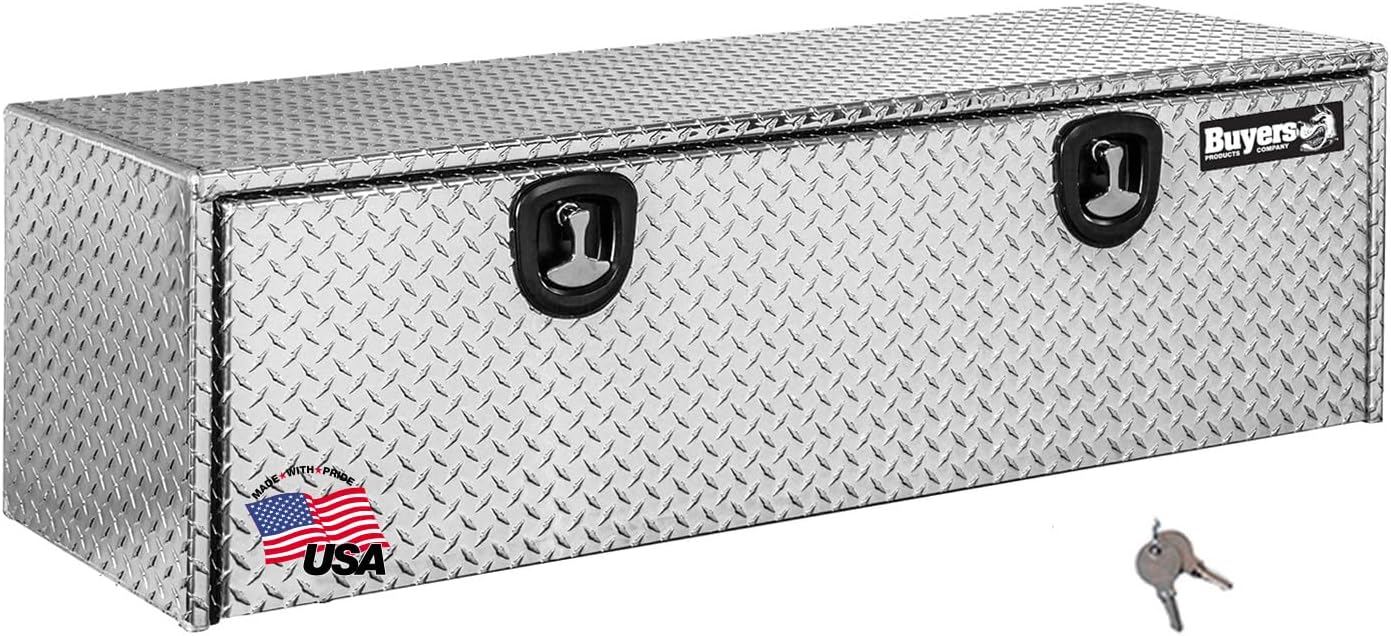 Buyers Products 1705145 Diamond Tread Aluminum Underbody Truck Tool Box, 24 x 24 x 60, Made in USA, .100 in. Thick, Corrosion-Resistant, Locking Compression Latch – Secure Storage for Work Trucks