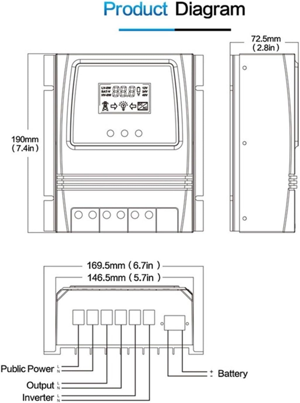 Solar Controller, Dual Power Transfer Switch 11000W Max Solar Charge Controller for Solar/Wind System