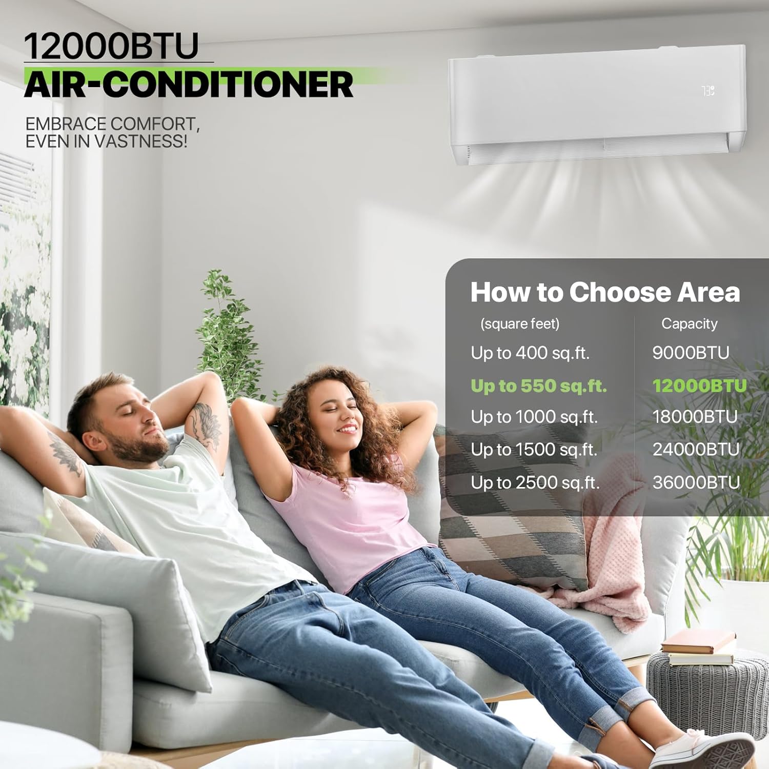 Magshion 12000 BTU Mini Split AC with Heat Pump, 1 Ton Pre-Charged 22 SEER2 Inverter Air Conditioner, 115V, WiFi Enabled & Voice Control, Cools Rooms Up to 550 Sq. Ft