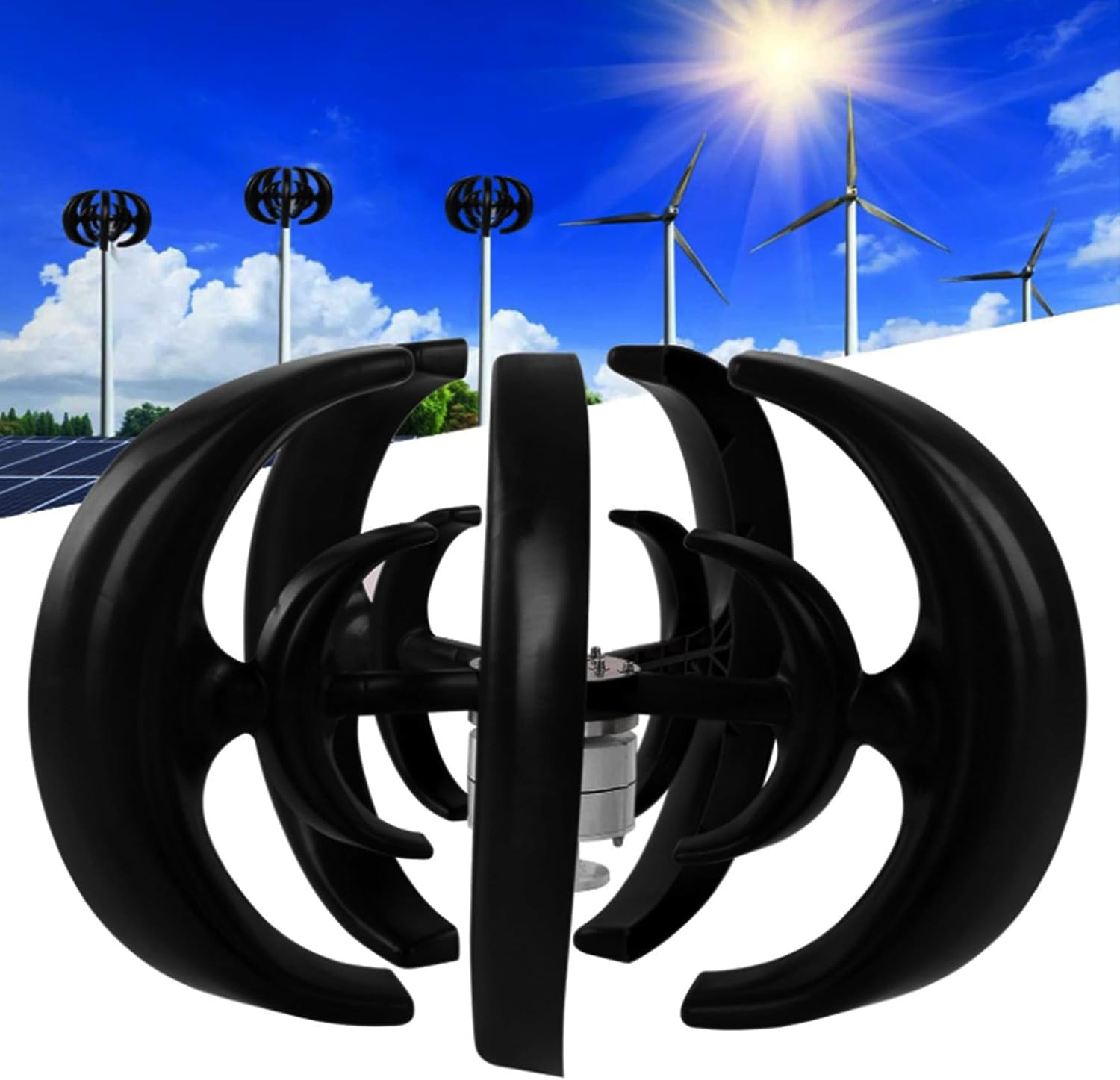 Vertical Axis Wind Turbine 5 Blades Wind Solar Hybrid 10000W Wind Turbine 3 Phase AC Permanent Magnet Generator for Wind Power Generation System