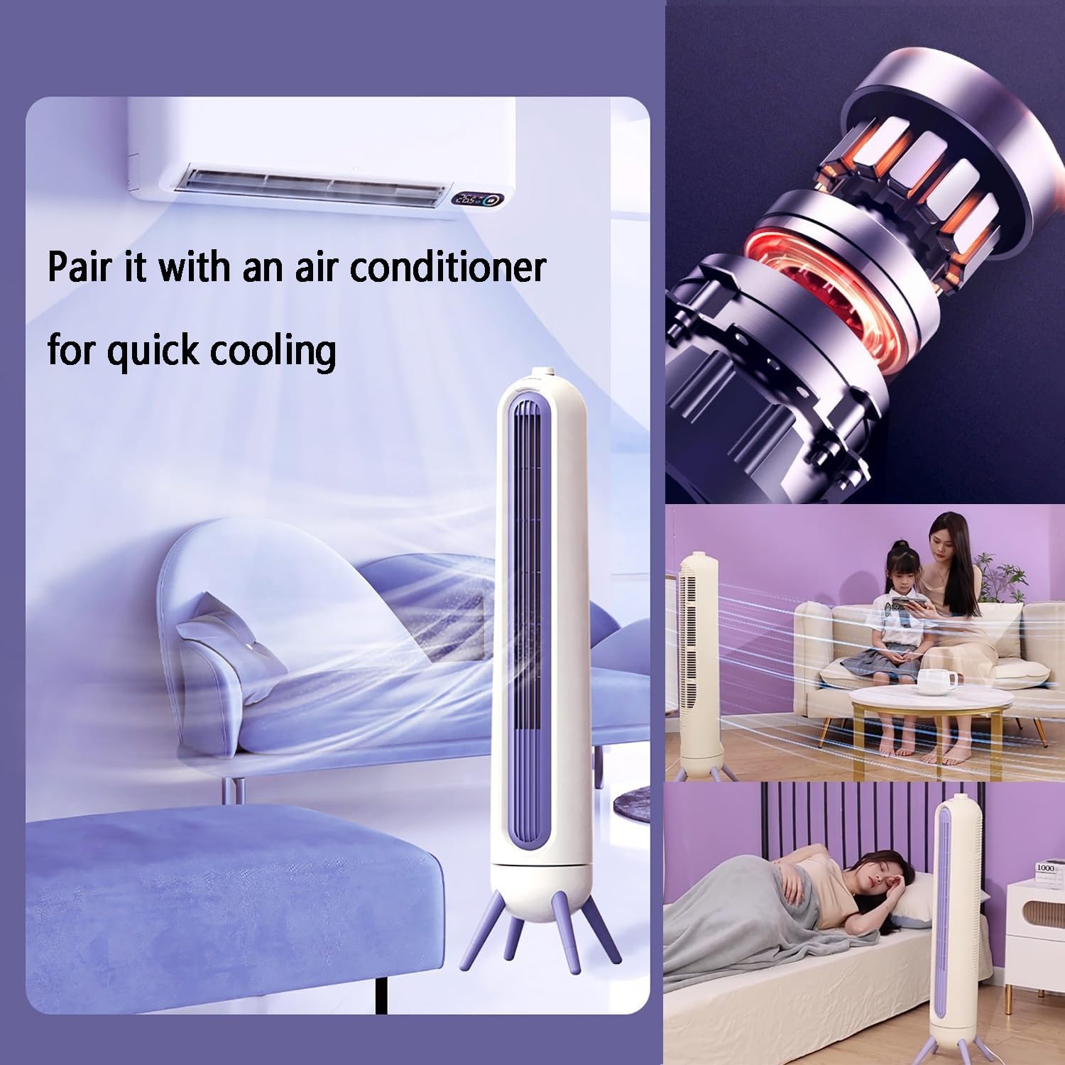 Bladeless Fan/Tower Fan/Standing Fan/Floor Cooling Fan/Silent air Conditioning Fan; Three Wind speeds, Stylish and Elegant, Perfect Match with Various Home Decoration Styles