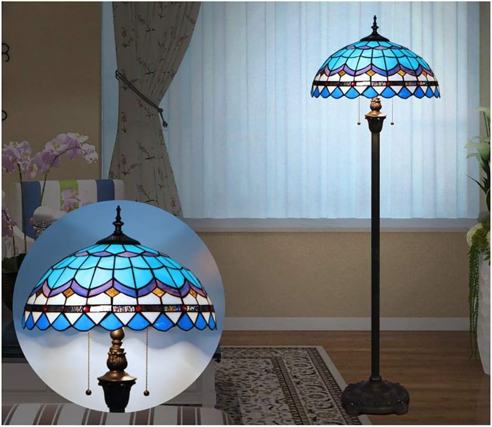 Floor Lamp Standing Lamp for Bedroom Floor Lamp Stained Glass 2 Lights Antique Base for Living Bedside Reading Bedroom Coffee Gifts (Color : B)