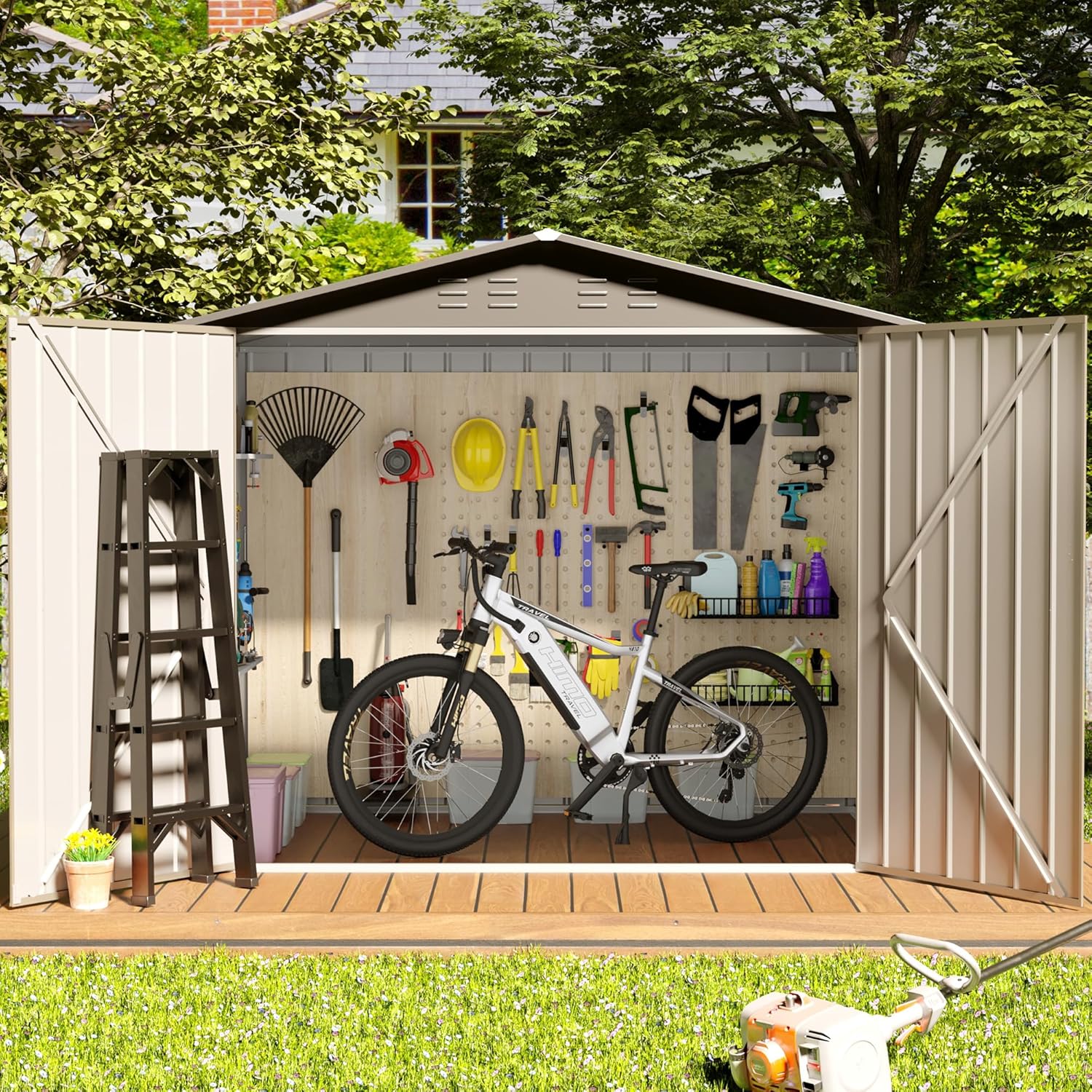 6' x 4' Outdoor Metal Storage Shed, Outdoor Metal Shed, All-Weather Resistant Steel Garden Shed with Double Lockable Door, Waterproof Garden Tool Storage Shed for Patio, Backyard, Lawn