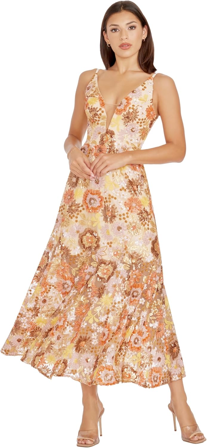 Dress The Population Womens Sierra Fit and Flare Midi Dress