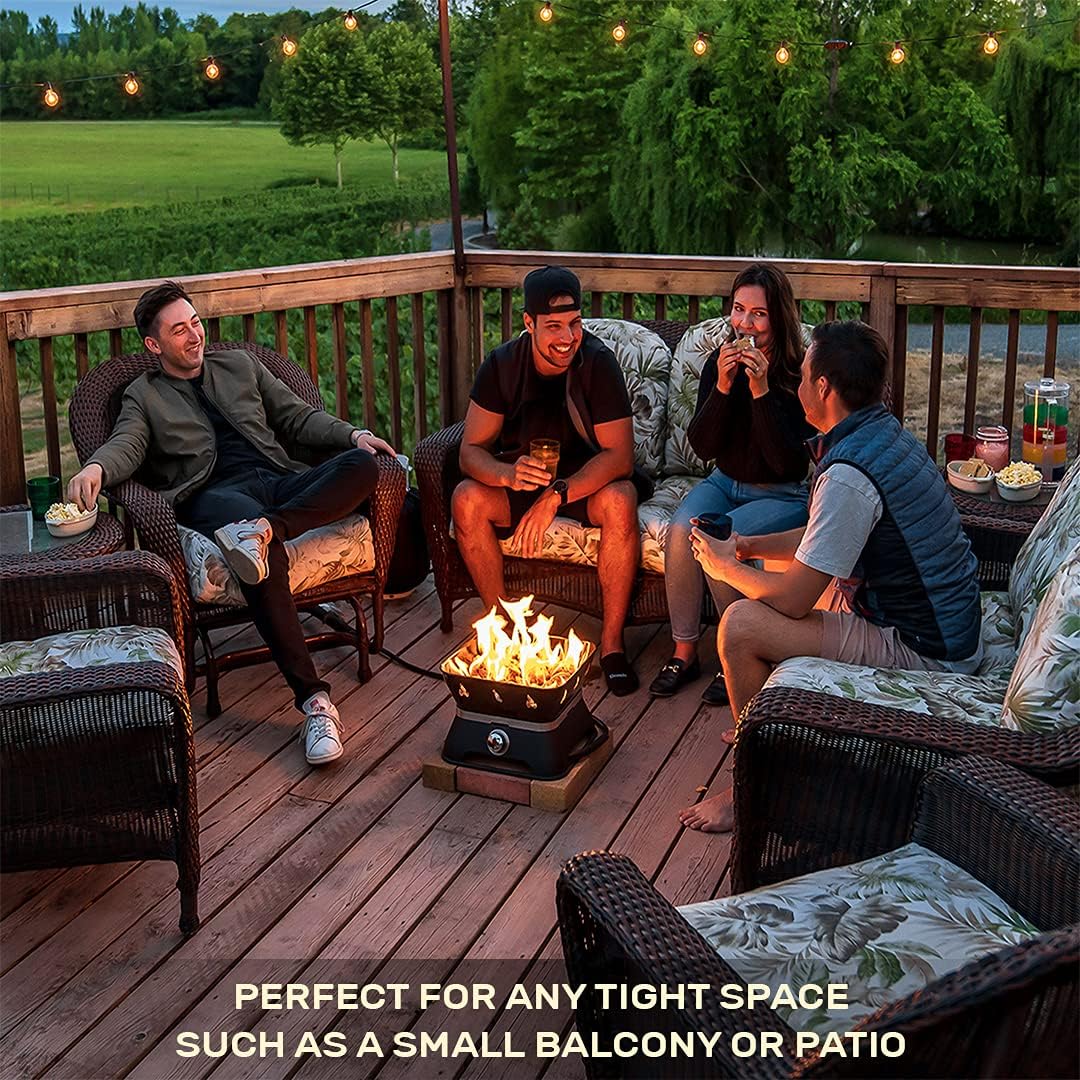 Outland Living Firebowl 805 Firecube 14” Portable Square Smokeless Propane Fire Pit – Outdoor Gas Fire Pit with Cover & Carry Kit, Lava Rocks, 58,000 BTU, Black