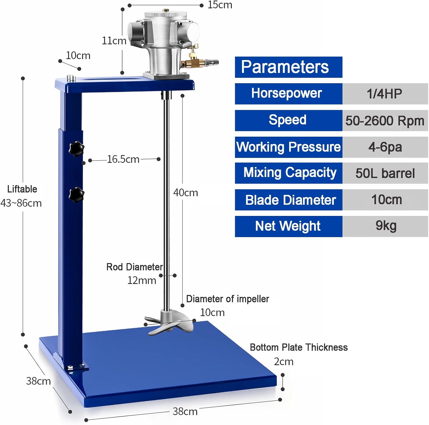 25 Gallon Pneumatic Agitator, 1/4HP Paint Mixer with Stand, 2600r/min Paint Stirring Machine for Mixing Plaster Paint Mortar Glue
