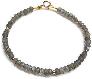14 k solid rose gold filledfilled labradorite natural gemstone bracelet beads strand bead gem 4 mm