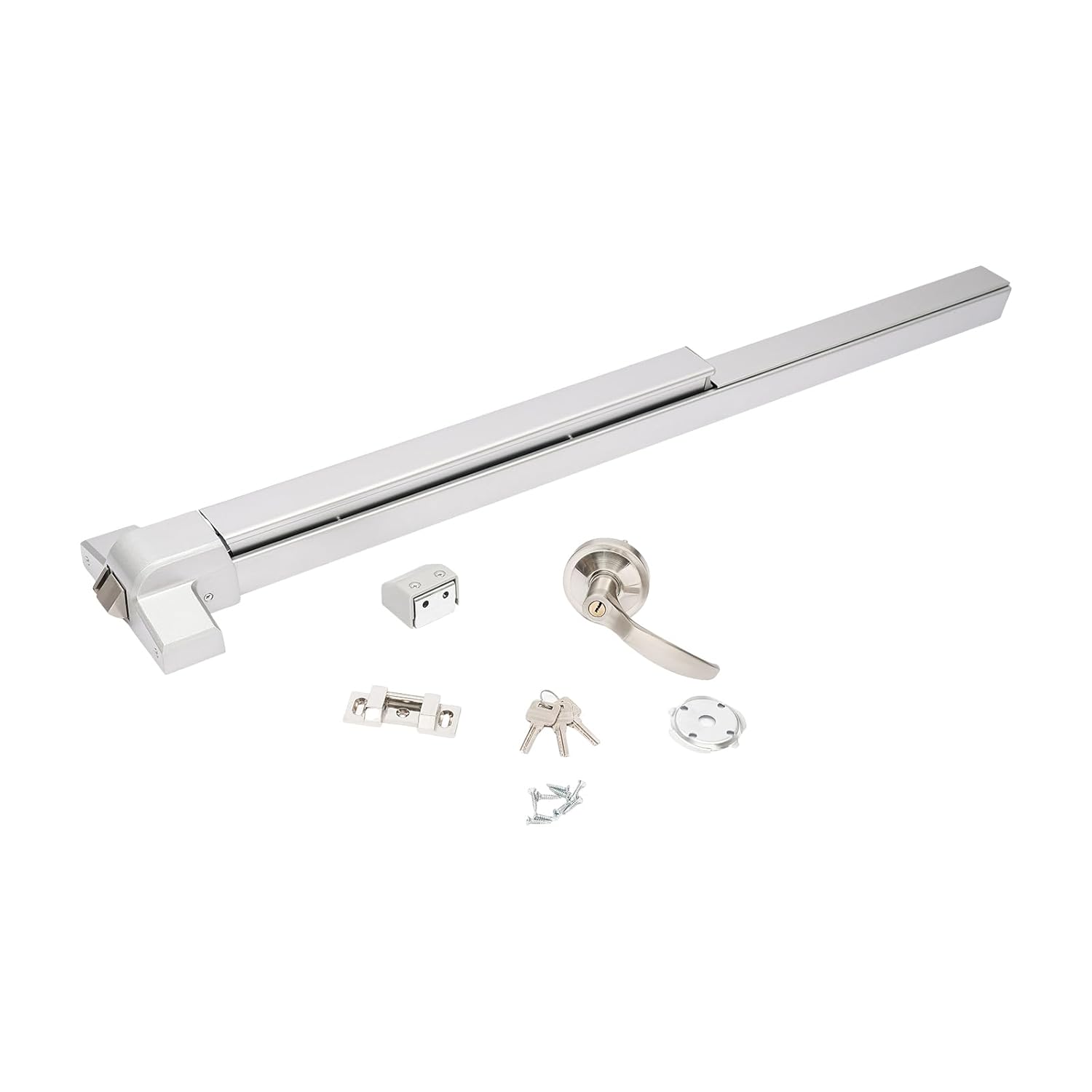 Door Push Bar Panic Exit Device, 39” Commercial Emergency Exit Door Push Bar with Exterior Handle and 3 Keys, Steel Emergency Accessories Alarmed Fireproof Commercial Exit Devices