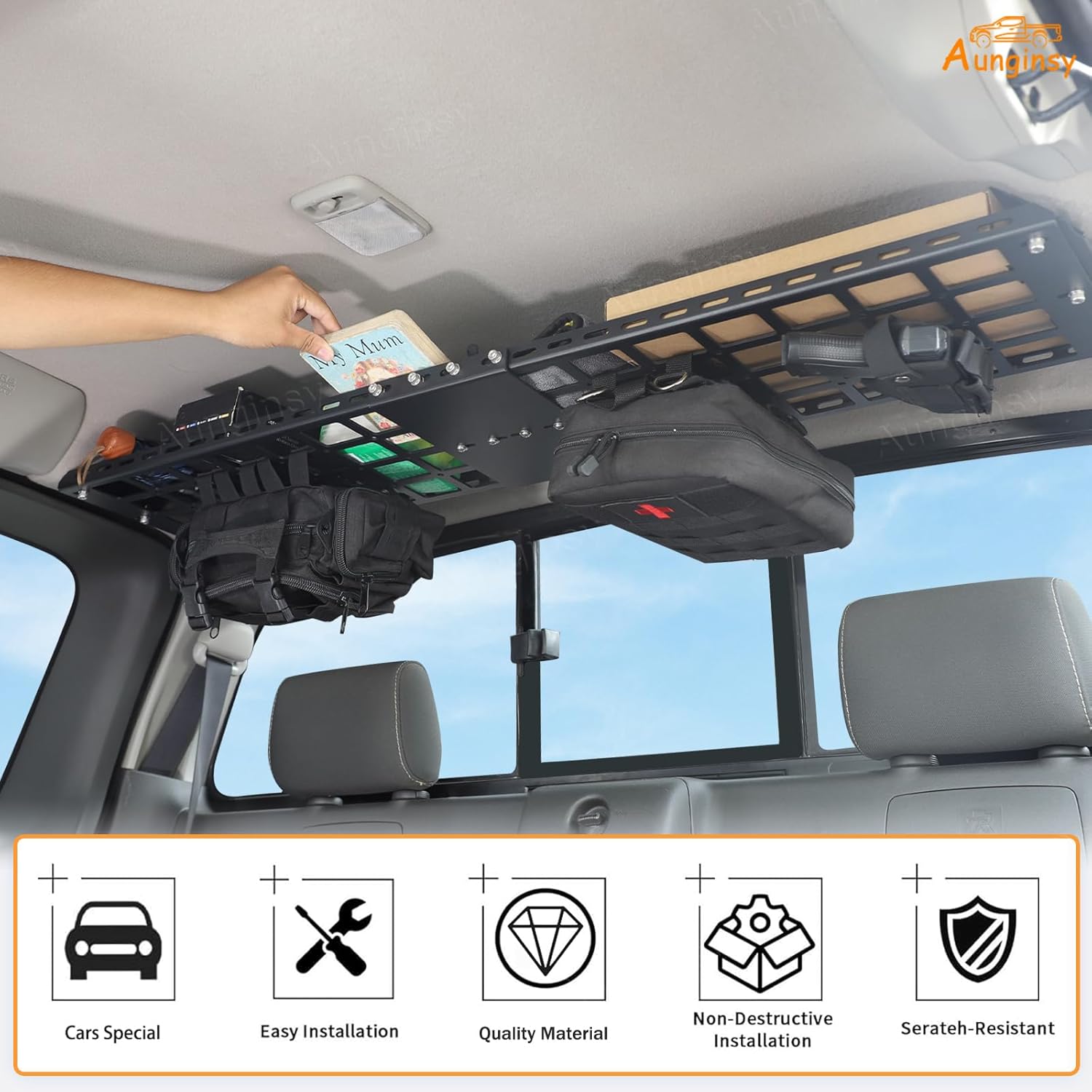 Car Interior Rear Trunk Cargo Rack Basket Tray Compatible with Nissan Frontier 2009-2017 Modular Storage Luggage Carrier Roof Overhead Molle Panel System Shelf Rack Trunk Hanging Organizer Accessories