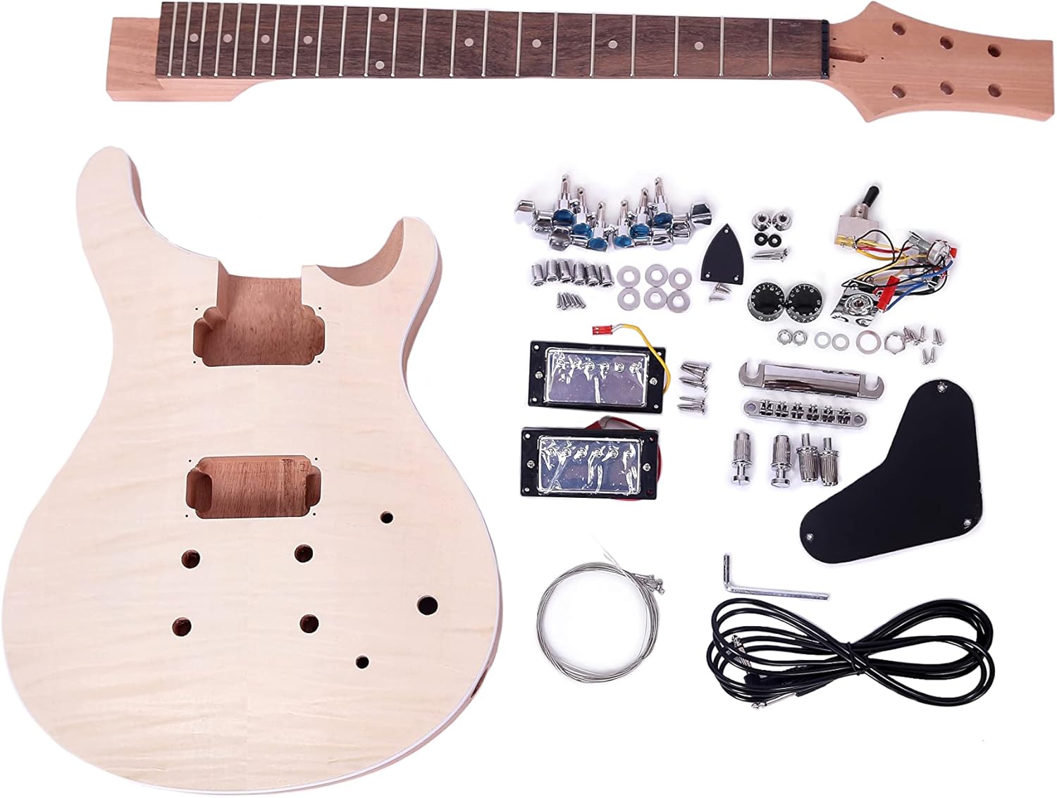 PRS Style DIY Electric Guitar kits,Mahogany Body, Mahogany Neck and Rosewood Fingerboard, H-H Pickup Configuration, Natural with Tiger Stripes