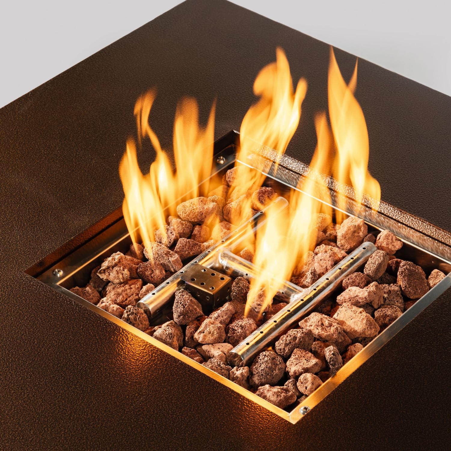28-Inch Square Propane Fire Pit Table with Stainless Steel Lid