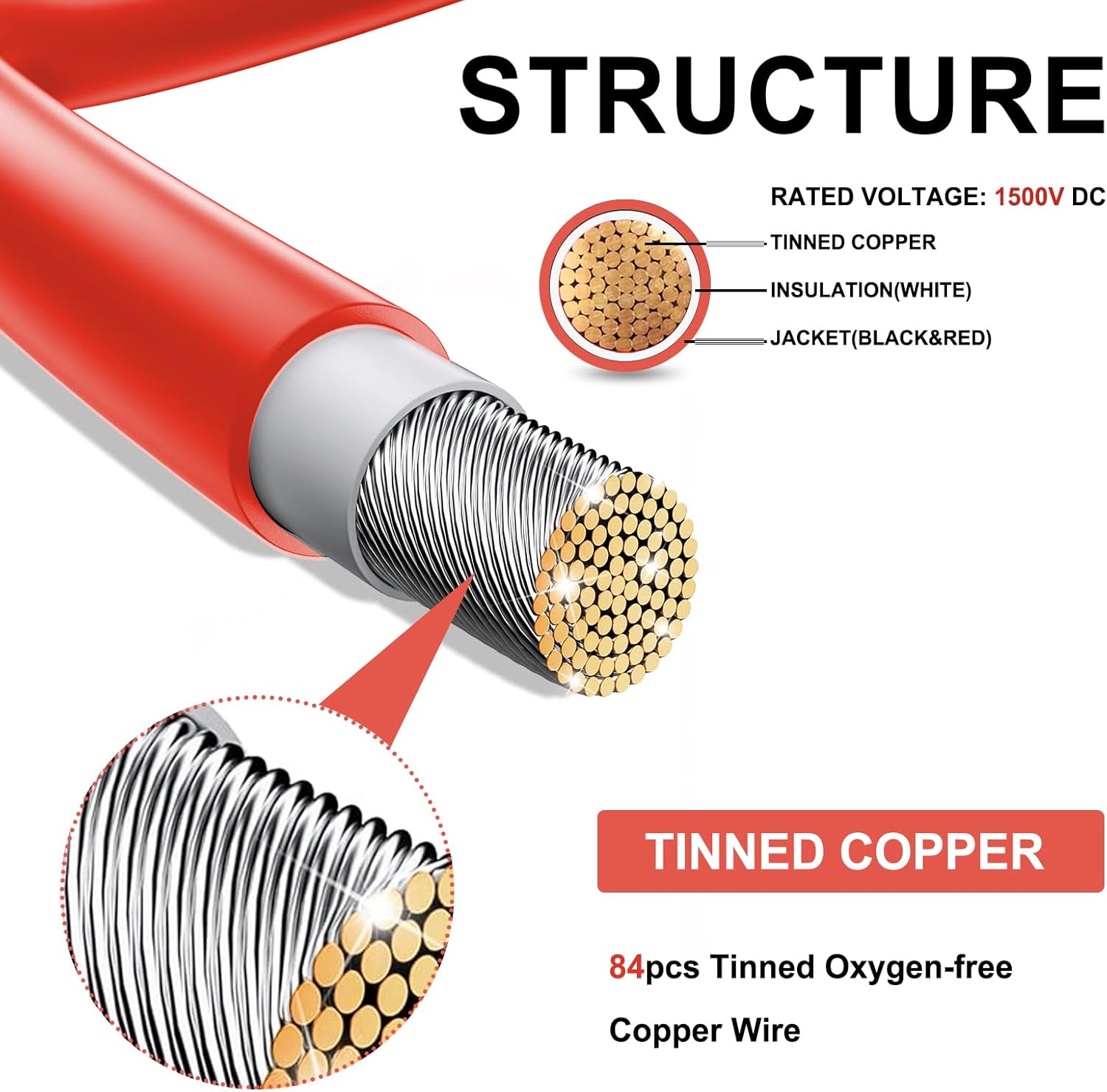 Twin Wire 50FT Solar Extension Cable - 10AWG (6mm) Black & Red with IP67 Solar Panel Connectors for Outdoor & Marine Use