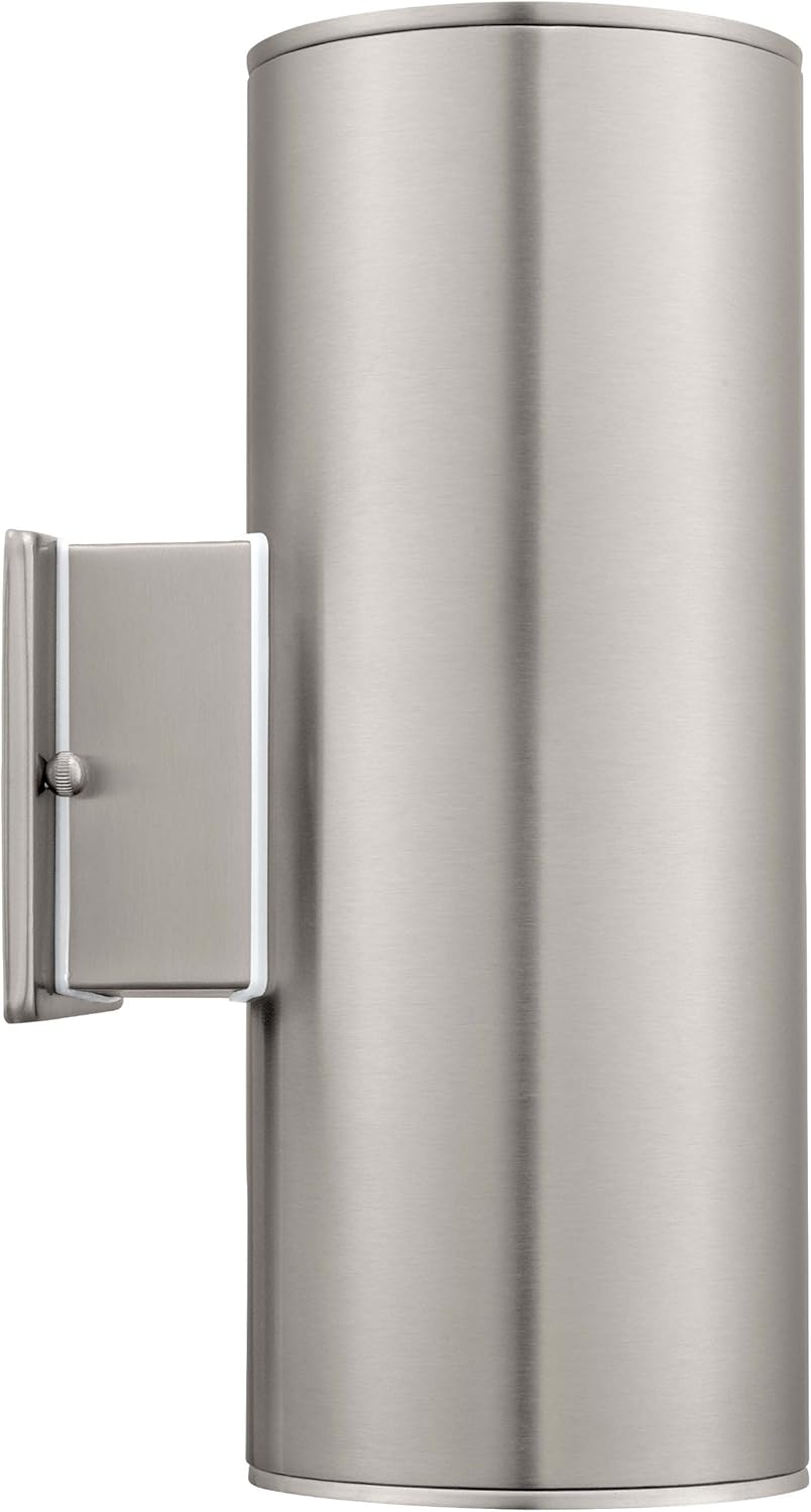 EGLO Ascoli 2-Light Outdoor Wall Sconce Waterproof Anti-Rust Porch Lamp for Garage, Frontyard, and Patio, Silver, 13