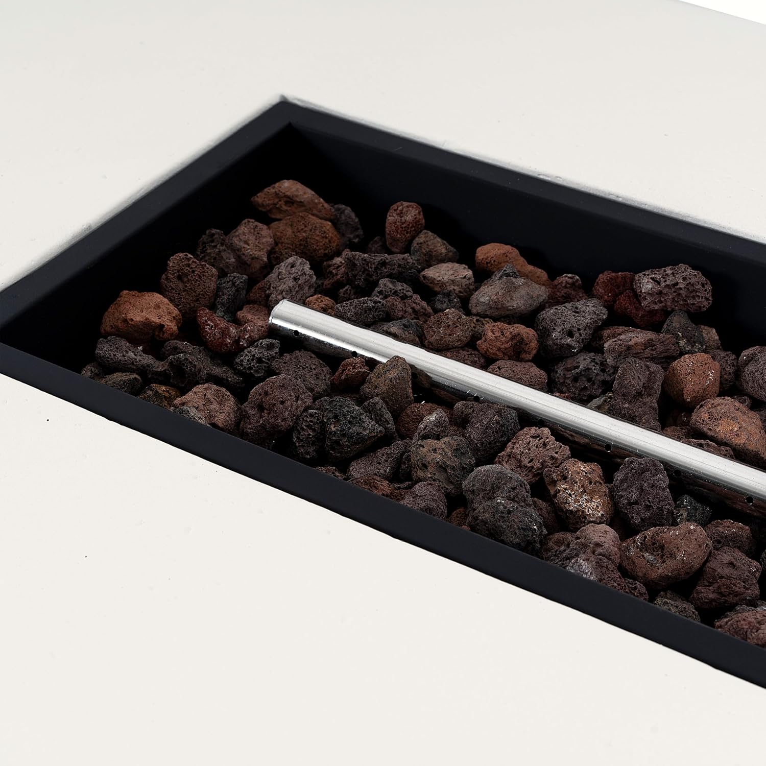 Christopher Knight Home Aidan Lightweight Concrete Outdoor Propane Fire Pit Table, 50,000 BTU Rectangular Fire Table for Patio Furniture Set (No Tank Holder), Fully Assembled Patio Fire Pit, White