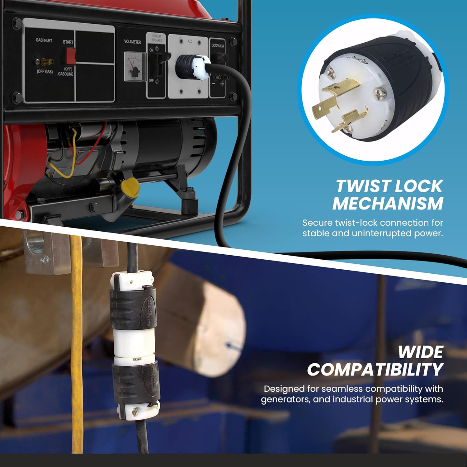 IronBox Electric - NEMA L5-30P Plug - Rated for 30 Amps, 125V - 3-Wire Design - UL Listed Extension Cord Plug Replacement- Mounts onto 10/4 or 8/4 AWG Cable - Ideal for Indoor & Outdoor Use(10 Pack)