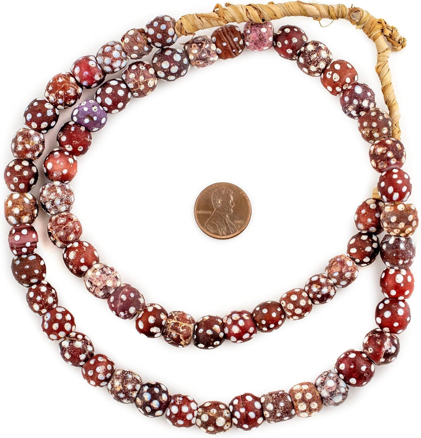 The Bead Chest Red Antique Skunk Eye Beads 11mm Ethiopia African Round Glass Large Hole 27 Inch Strand Handmade