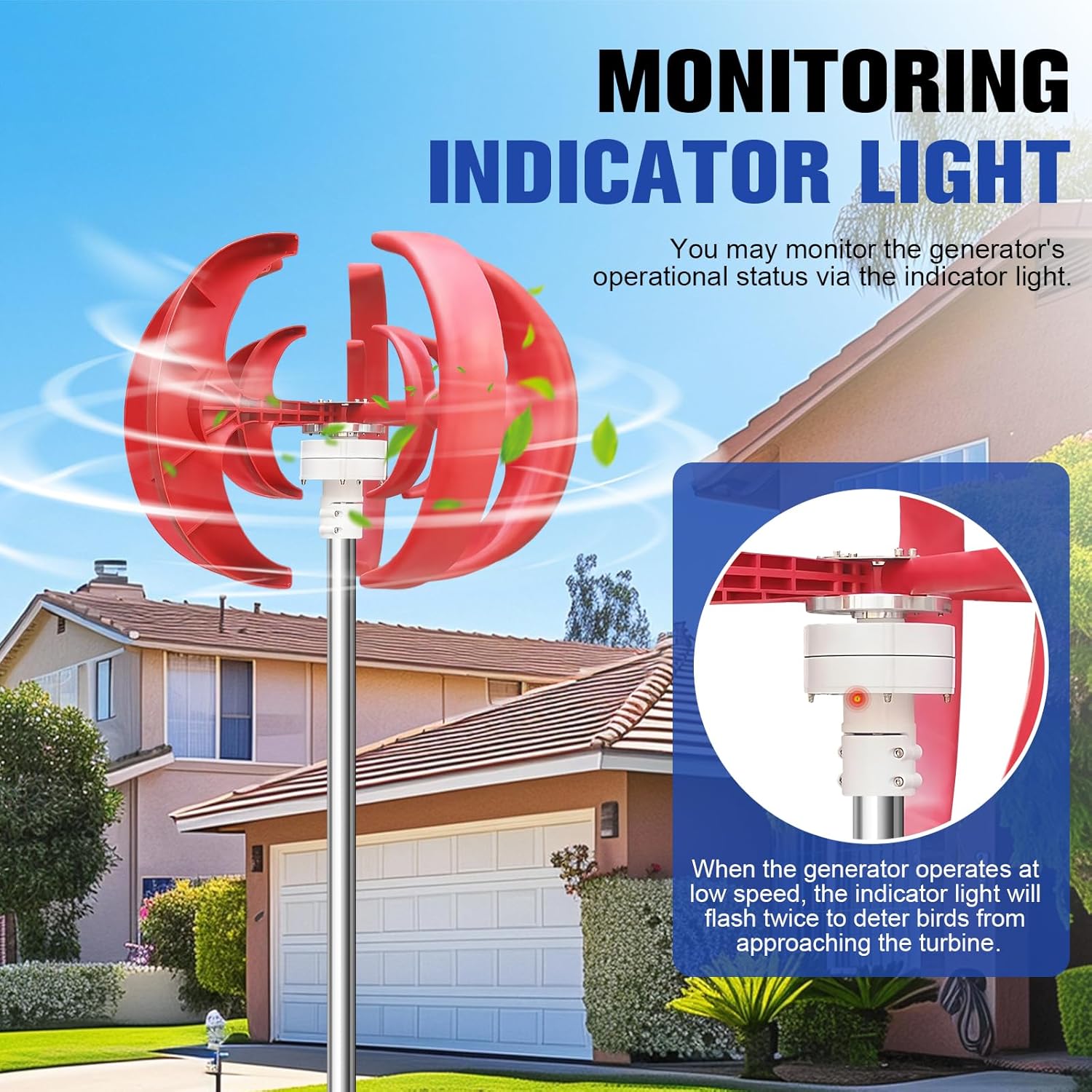 4500W Wind Turbine Generator Kit, 12V Adjustable 5-Blade Wind Power Generator with MPPT Controller, Suitable for Home, Farm, RVs, Boats, Electromagnetic Electricity Producer Equipment Red