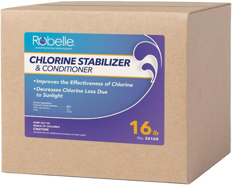 Robelle 16-Pounds Premium Chlorine Stabilizer and Conditioner, Concentrated Cyanuric Acid for Pools, Pool Stabilizer, Helps Chlorine Last Longer