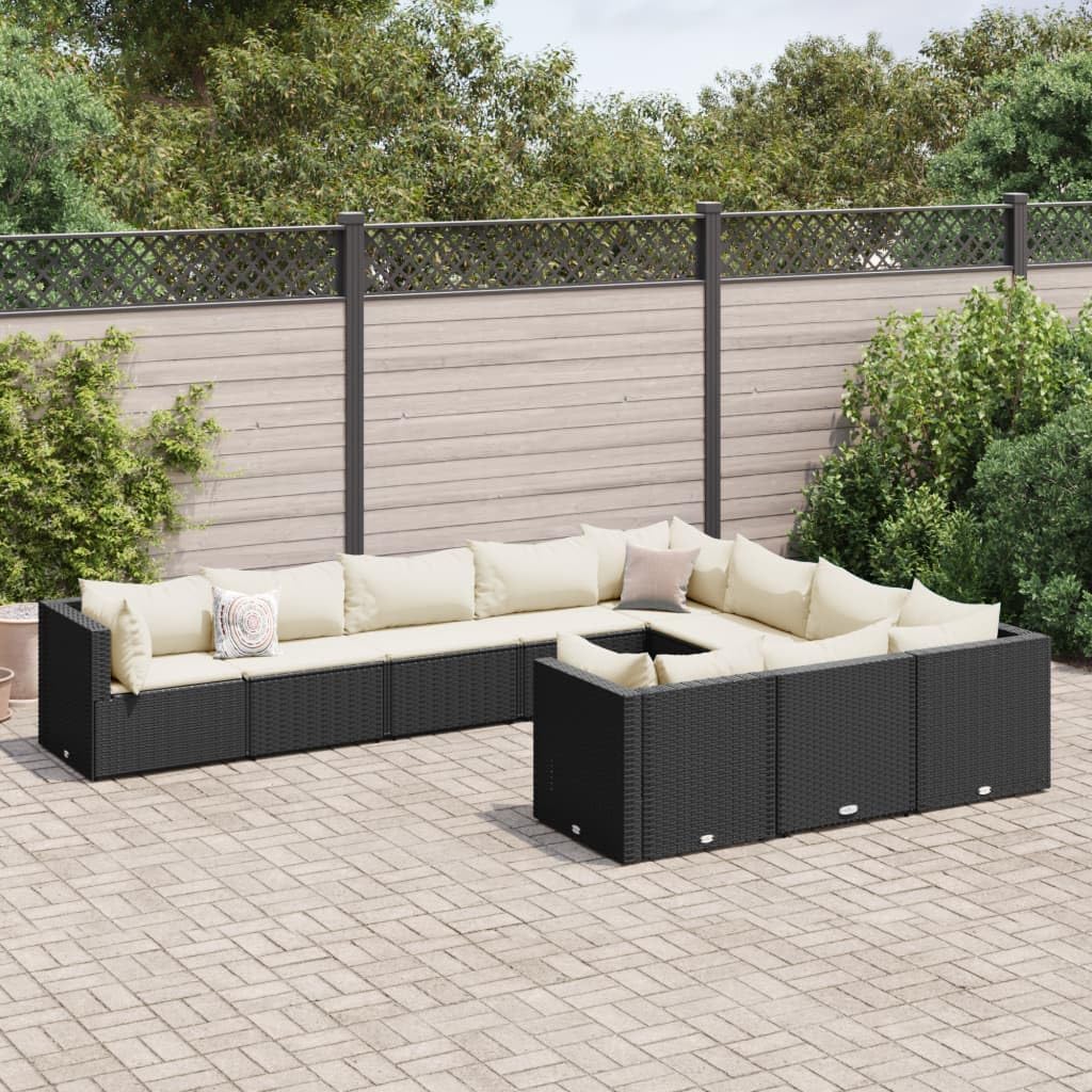 Furniture Sets 10 Piece Patio Sofa Set with Cushions Black Poly Rattan,Versatile and Durable Patio Furniture Set with PE Rattan and PowderCoated Steel Frame Garden Conversation Sets