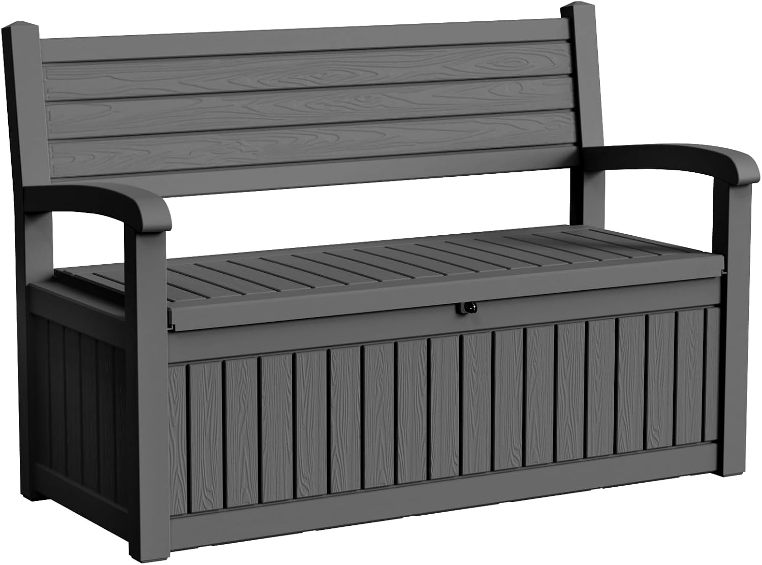 EasyUp 80 Gallon Wood Grain Style Outdoor Storage Bench, Waterproof and Lockable Deck Box Outdoor Storage Furniture for Patio,Garden,and Porch – Perfect for Storing Garden Tools and Cushions(Black)