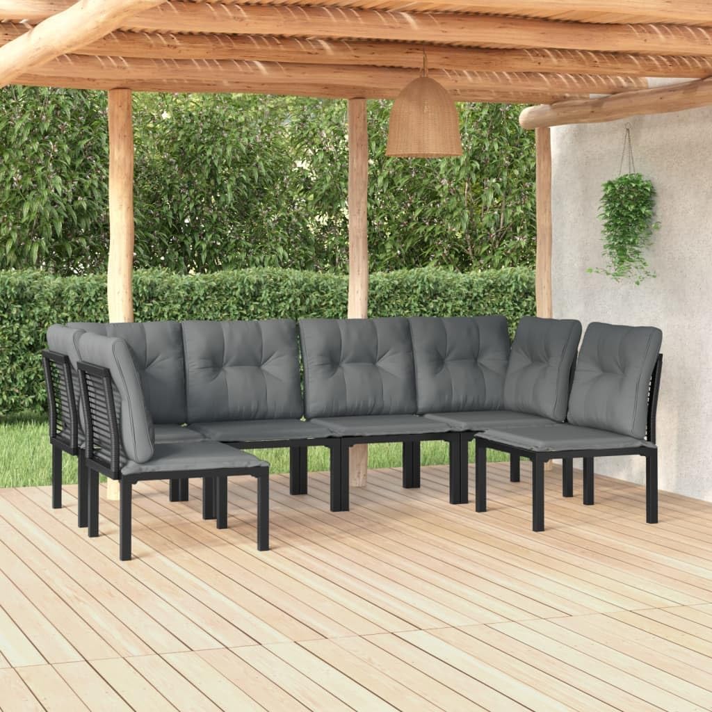 6-Piece Garden Lounge Set, Black & Grey Poly Rattan Patio Furniture, Modular Outdoor Seating with Cushions, Weather-Resistant Balcony Furniture for Relaxing